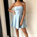 Light Blue Spagehtti Straps Mini Homecoming Dresses HZ1023