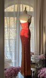 Vintage Unique Red Orange Ombre Black Beaded Chiffon Evening Dress Party Dress HZ1023
