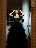 Charming A Line Strap Tiered Tulle Long Prom Dress Evening Dress HZ1023
