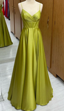 Olive Green Corset Satin Lace-Up A-Line Prom Dress Formal Party Evening Dress HZ1023