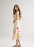 Dreamy A Line V Neck Print Floral Chiffon Summer Dress Party Dress Outfits HZ1023