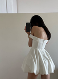 Cute Bow A Line Off the Shoulder White Satin Short Homecoming Dress Party Dress HZ1023