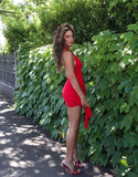 Sexy Sheath Halter Red Chiffon Short Homecoming Dress Outfits HZ1023