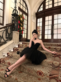 Simple Black A Line Sweetheart Neck Tulle Short Birthday Dress Homecoming Dress HZ1023