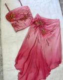 Vintage A Line Spaghetti Straps Two Piece Pink Chiffon Short Party Dress Homecoming Dress HZ1023