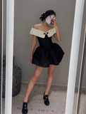 Stunning A Line Off the Shoulder White Black Satin Short Homecoming Dress Birthday Dress HZ1023