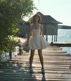 Simple A Line Straps Ivory Satin Short Homecoming Dress Birthday Dress HZ1023