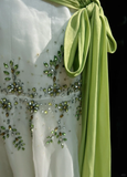 Vintage A Line Spaghetti Strap Green Appliques Beaded Tulle Satin Homecoming Dress HZ1023