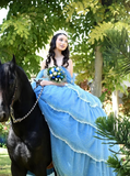 Blue Ball Gown Quinceanera Dresses Off the Shoulder Beaded Layered Tulle Sweet 16 Dress Party Gowns HZ1023