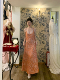 Vintage Exquisite A Line Straps Orange Beaded Tulle Prom Dress Wedding Guest Dress HZ1023