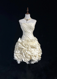 Ivory A Line Sweetheart Neck Pleated Flower Satin Short Homecoming Dress Cocktail Dress HZ1023
