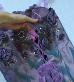 Vintage Purple A Line Strapless Flower Beaded Sequin Satin Tulle Prom Dress Gown HZ1023