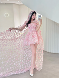 Stunning A Line Strapless Flower Pink Tulle Short Homecoming Dress Cocktail Dress HZ1023