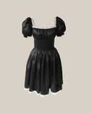 Cute Purple A Line Puff Lace Satin Short Homecoming Dress Cocktail Dress HZ1023