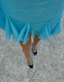 Flowy Blue A Line Halter Chiffon Mini Homecoming Dress HZ1023