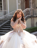 Champagne Sweetheart Neck Corset Rhinestone Tulle Ball Gown Sweet 16 Dress Quinceanera Dress HZ1023
