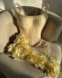 Stunning Sheath Straps Beaded Yellow Satin Tulle Short Homecoming Dress Cocktail Dress HZ1023