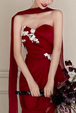 Burgundy Mermaid Sweetheart Neck White Applique Tulle Prom Dress Party Dress HZ1023