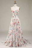 Elegant A Line Sweetheart Long Corset Tulle Prom Dress With Flower HZ1023