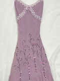 Vintage A Line Spaghetti Straps Beaded Purple Chiffon Prom Dress Party Dress HZ1023
