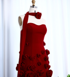 Stunning A Line Sweetheart Neck 3D Flower Burgundy Prom Dress Evening Dress HZ1023