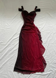 Sexy A Line Straps Ombre Burgundy Chiffon Long Prom Dress HZ1023