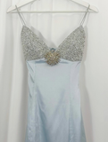 Baby Blue A Line Spaghetti Strap Sequin Satin Long Prom Dress Gown Dress HZ1023