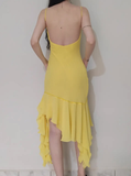 Cute Sheath Spaghetti Strap Beaded Yellow Ruffle Chiffon Prom Dress Graduation Prom Dress HZ1023