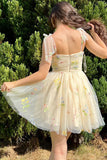A Line Short Floral Embroidery Homecoming Dress HZ1023