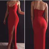 Straps Red Sheath V Neck Prom Dress Party Evening Dress HZ1023
