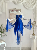 Vintage Blue A Line Sweetheart Neck Rhinestone Ruffle Chiffon Homecoming Dress Outfits HZ1023