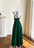 Stunning Green A Line Halter Satin Prom Dress Vacation Dress Wedding Guest Dress HZ1023