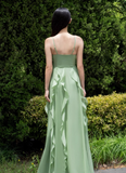 Flowy Ruffle Green A Line Spaghetti Strap Chiffon Evening Dress Party Dress HZ1023