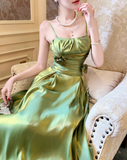 Green A Line Straps Floral Satin Prom Dress Evening Dress Formal Dress HZ1023