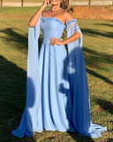 Elegant Blue Chiffon Applique Prom Dress Long Evening Dress HZ1023