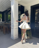 Simple Sequare Neck White Short Prom Dress,Elegant Homecoming Dress HZ1023