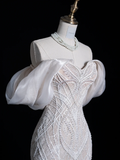 Exquisite Mermaid Off the Shoulder Beaded Lace Tulle Wedding Dress Prom Dress HZ1023