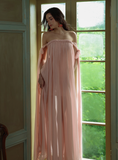 Gentle A Line Spaghetti Strap Pleated Light Pink Chiffon Prom Dress Formal Dress HZ1023