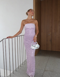 Elegant Sheath Strapless Pearl Beaded Satin Long Prom Dress Evening Dress HZ1023