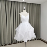 Lovely White Tulle V-Neck Short Party Dress,Homecoming Dress HZ1023