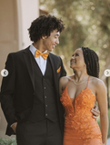 Orange V Neck Slit Prom Dress Long Evening Dress HZ1023