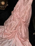 Princess A Line Sweetheart Neck Beaded Pink Satin Prom Dress Evening Dress HZ1023