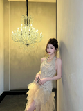Exquisite Gorgeous A Line Halter Rhinestone Tulle Prom Dress Evening Dress Formal Gown HZ1023