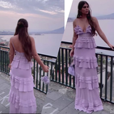 Lilac V Neck Long Prom Dress Evening Gown Party Dress HZ1023