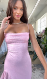 Pink Mermaid Spaghetti Strap Sequin Ruffle Long Prom Dress 16th Birthday Dress with Slit HZ1023
