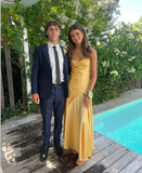 Spaghetti Strps Yellow Slit Long Prom Dress HZ1023