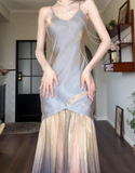 Stunning Mermaid Spaghetti Strap Satin Tulle Prom Dress Evening Dress HZ1023