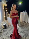 Sexy Sweetheart Burgundy Satin Long Evening Dress Mermaid Prom Dress HZ1023