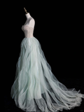 Elegant A Line Sweetheart Neck Sequin Beaded Mint Green Tulle Prom Dress Graduation Prom Dress HZ1023