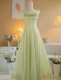 Gentle A Line Spaghetti Strap Green Chiffon Long Prom Dress Evening Dress HZ1023